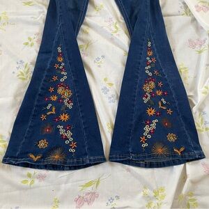 BAMBOO Blue Flare Jeans with Colorful Embroidery